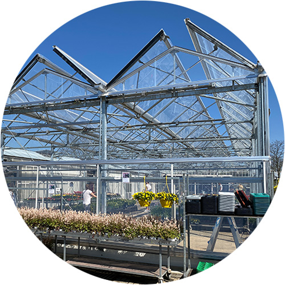 Gewächshaus mit geöffneter Cabrio-Lüftung 